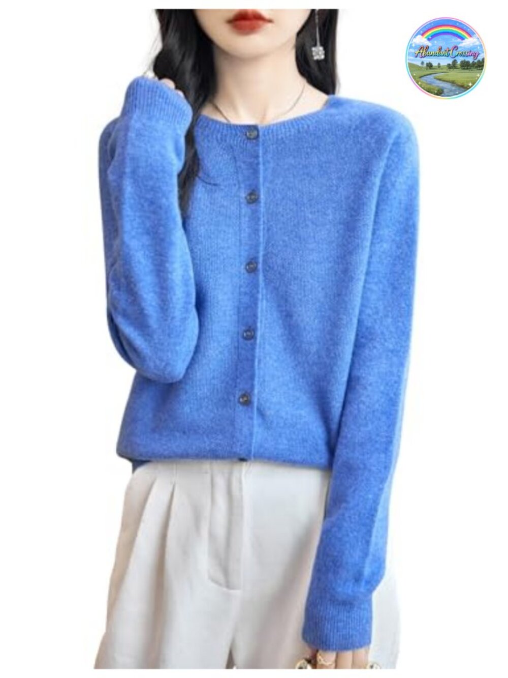 100% Merino Wool Cardigan Sweater Women Seamless Crewneck Long Sleeve